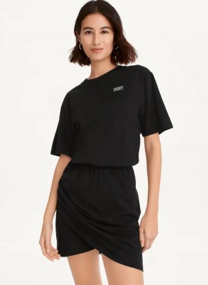 Φορεμα DKNY Rhinestone Logo T-Shirt γυναικεια μαυρα | Greece_D1019