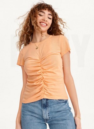 μπλουζακια DKNY Ruched Front Crew Neck γυναικεια κίτρινα | Greece_D0192