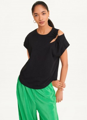 μπλουζακια DKNY Shoulder Cut Out γυναικεια μαυρα | Greece_D0982