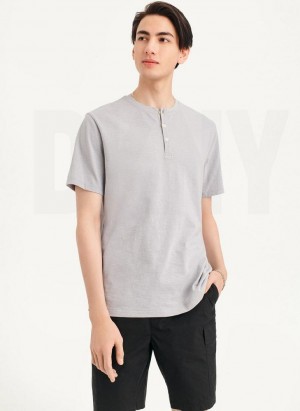 μπλουζακια DKNY Slub Jersey Henley ανδρικα γκρι | Greece_D0221