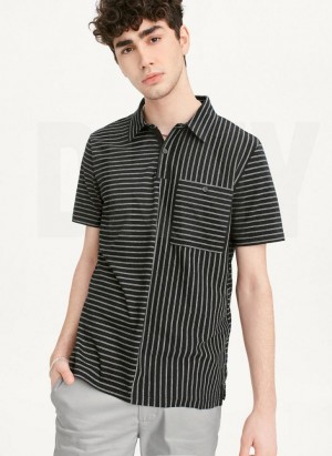 μπλουζακια DKNY Slub Jersey Stripe Polo ανδρικα μαυρα | Greece_D1069