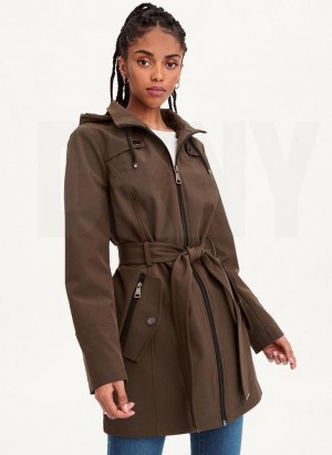 Μπουφαν DKNY Softshell Meshback With Belt γυναικεια Ελιά | Greece_D1800