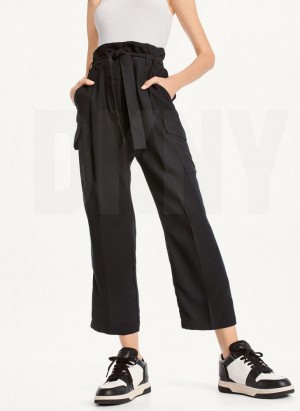 Παντελονι DKNY Tie High waist Tapered γυναικεια μαυρα | Greece_D0659