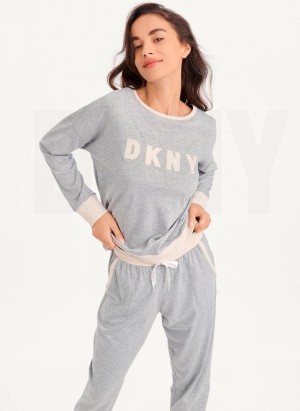 Πιζάμες DKNY Top And Jogger Sleep Set γυναικεια γκρι | Greece_D0159