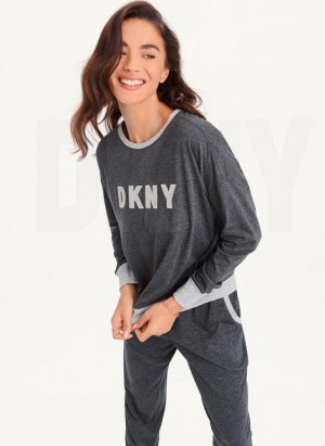 Πιζάμες DKNY Top And Jogger Sleep Set γυναικεια γκρι | Greece_D1363