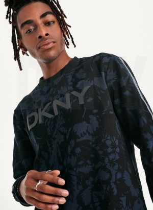 Φούτερ DKNY Tropical Print French Terry Crewneck ανδρικα μπλε σκουρο | Greece_D0664