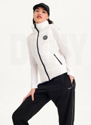 παλτό DKNY Wet Token Logo Puffer Vest γυναικεια ασπρα | Greece_D0607