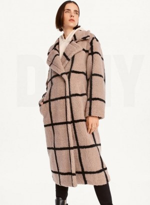 Μπουφαν DKNY Windowpane Sherpa γυναικεια καφε | Greece_D1301