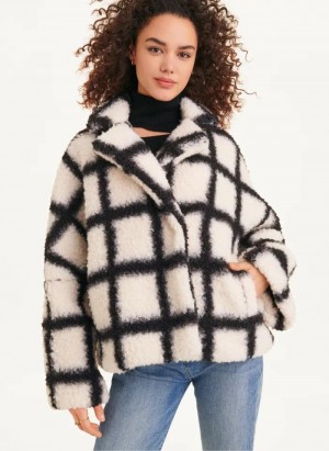 Μπουφαν DKNY Windowpane Sherpa γυναικεια μαυρα ασπρα | Greece_D0719