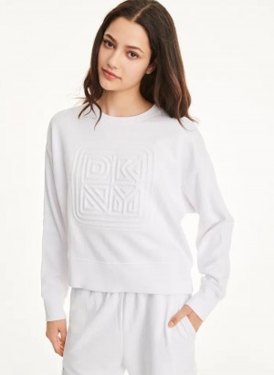 Φούτερ DKNY βαμβακερα Jersey Crew With Logo Embossing γυναικεια ασπρα | Greece_D0161