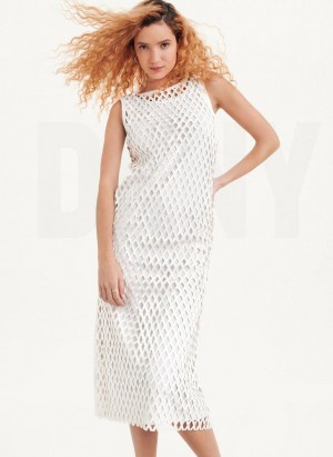 Φορεμα DKNY αμανικα Perforated A-Line γυναικεια ασπρα | Greece_D1659