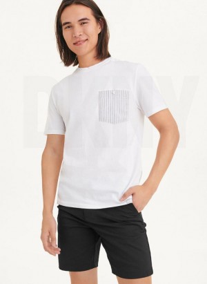 μπλουζακια DKNY κοντο Sleeve Crew Contrast Pocket ανδρικα ασπρα | Greece_D0557