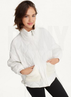 παλτό DKNY Καπιτονέ With Sherpa Pockets γυναικεια ασπρα | Greece_D1124