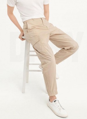 Παντελονι Jogger DKNY βαμβακερα Poplin Washed 4 Pocket ανδρικα Χακί | Greece_D1858