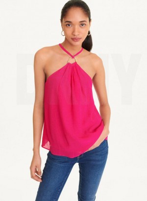 Μπλουζακια Αμανικα DKNY Crinkle Rayon Crossover Blouse γυναικεια ροζ | Greece_D0475