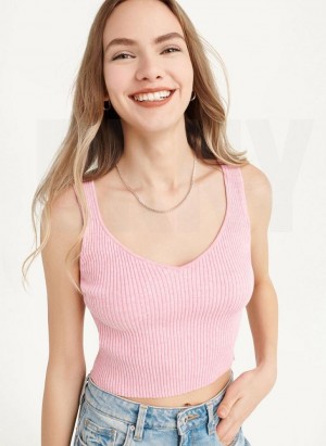 Μπλουζακια Αμανικα DKNY Cropped γυναικεια ροζ | Greece_D0785