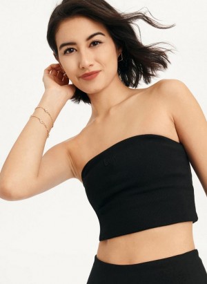 Μπλουζακια Αμανικα DKNY Rib Crop Tube γυναικεια μαυρα | Greece_D1256