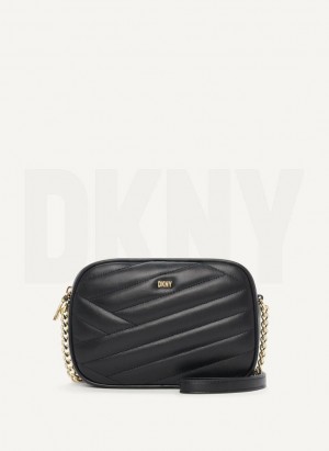 τσάντεσ χιαστί DKNY Sara Camera γυναικεια μαυρα χρυσο χρωμα | Greece_D1644