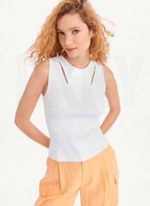 Μπλουζακια Αμανικα DKNY Shoulder Cut Out πουλοβερ γυναικεια ασπρα | Greece_D1726