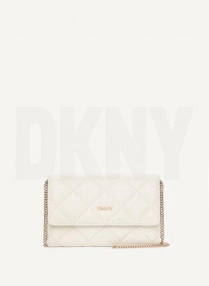 τσάντεσ χιαστί DKNY Καπιτονέ Wallet On A Chain γυναικεια ασπρα χρυσο χρωμα | Greece_D1980