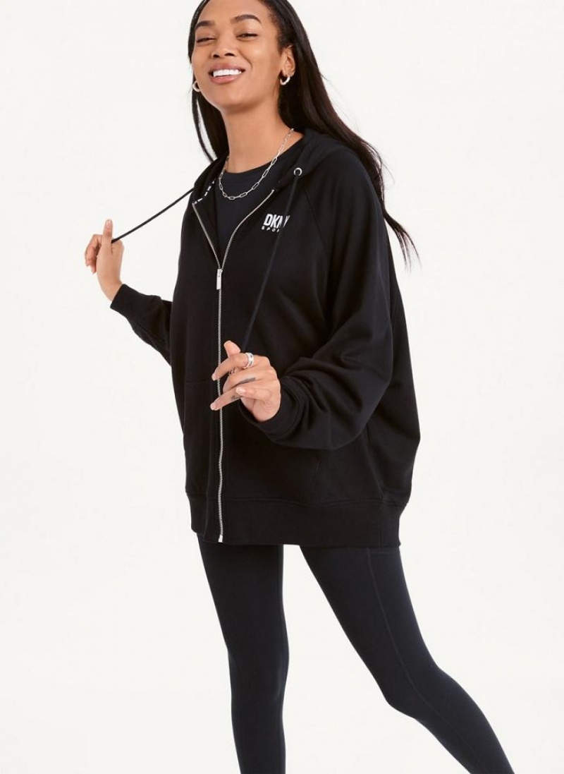 Hoodies DKNY Balance Oversized Full Zip γυναικεια μαυρα | Greece_D1870