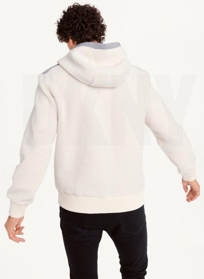 Hoodies DKNY Faux-Shearling Pullover ανδρικα ασπρα | Greece_D1587