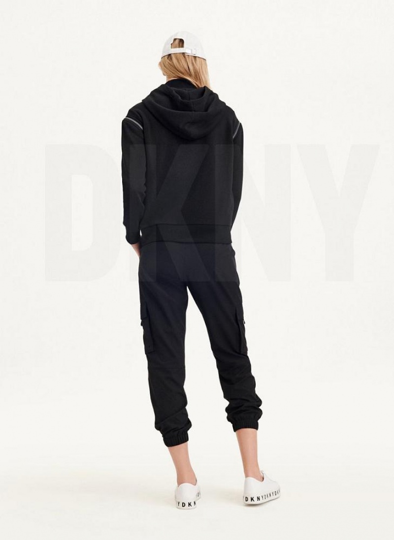 Hoodies DKNY Long Sleeve με φερμουαρ Shoulder With Detachable γυναικεια μαυρα | Greece_D0693