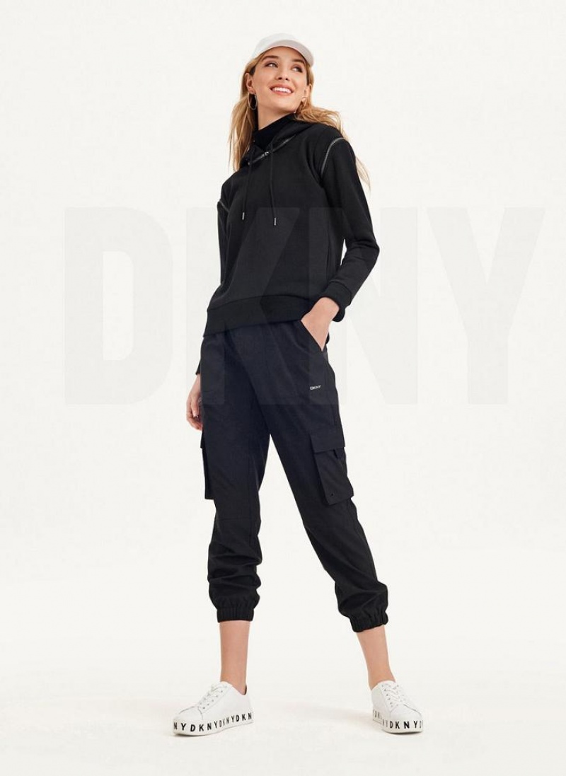 Hoodies DKNY Long Sleeve με φερμουαρ Shoulder With Detachable γυναικεια μαυρα | Greece_D0693