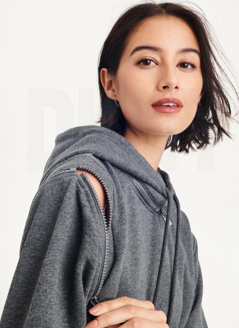 Hoodies DKNY Long Sleeve με φερμουαρ Shoulder With Detachable γυναικεια γκρι | Greece_D0261