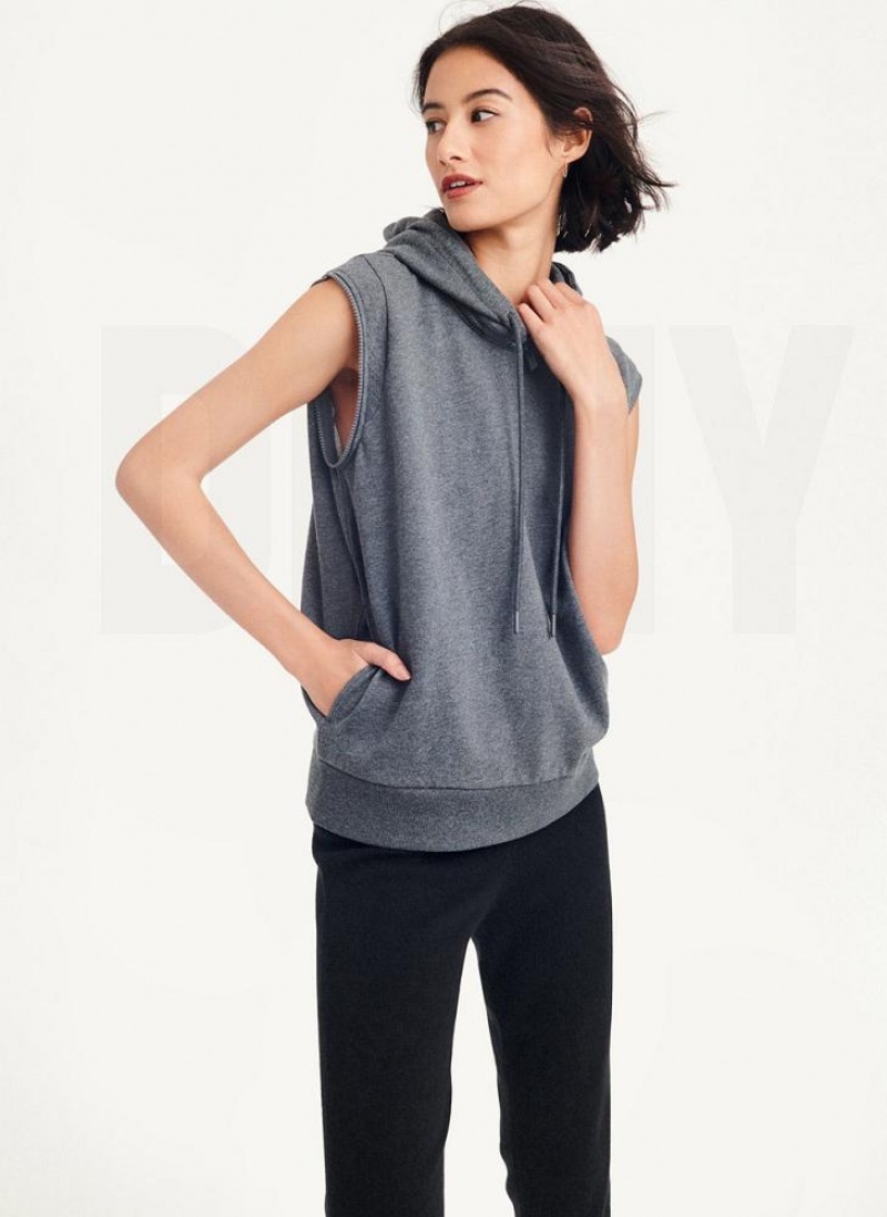 Hoodies DKNY Long Sleeve με φερμουαρ Shoulder With Detachable γυναικεια γκρι | Greece_D0261