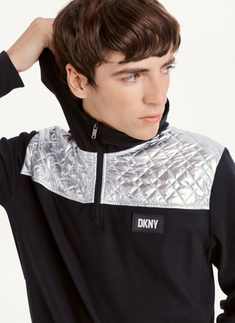 Hoodies DKNY Silver Contrast 1/2 Zip ανδρικα μαυρα | Greece_D0295