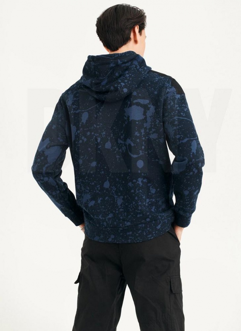 Hoodies DKNY Splat Print Terry ανδρικα σκουρο μπλε | Greece_D1875