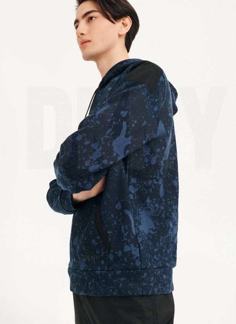 Hoodies DKNY Splat Print Terry ανδρικα σκουρο μπλε | Greece_D1875