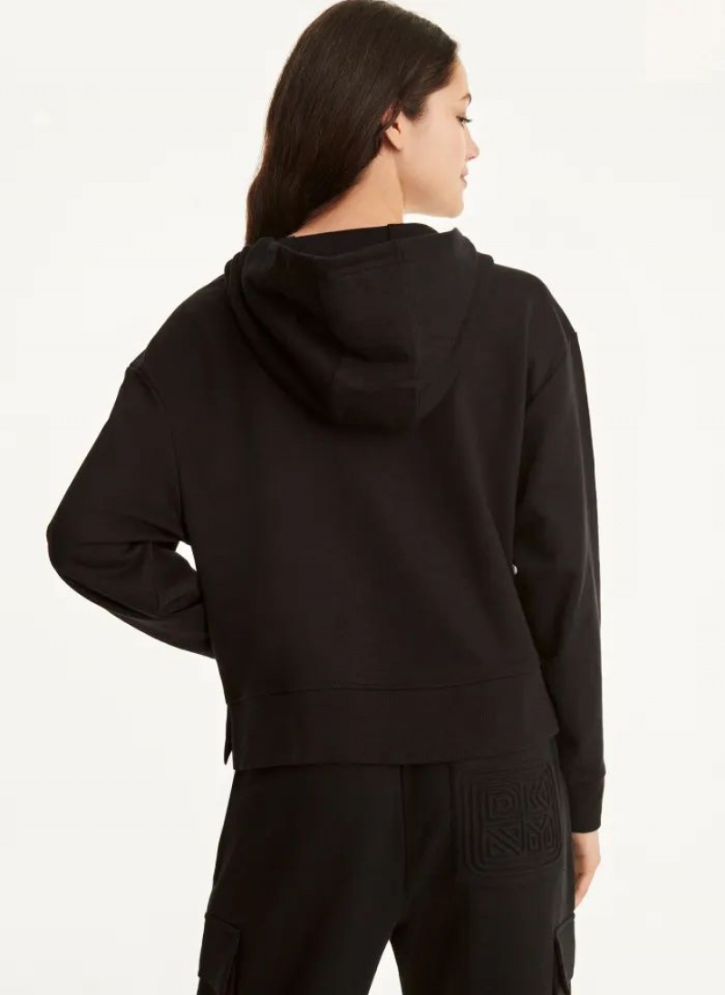 Hoodies DKNY βαμβακερα French Terrywith Bag Kangaroo Pocket γυναικεια μαυρα | Greece_D0884