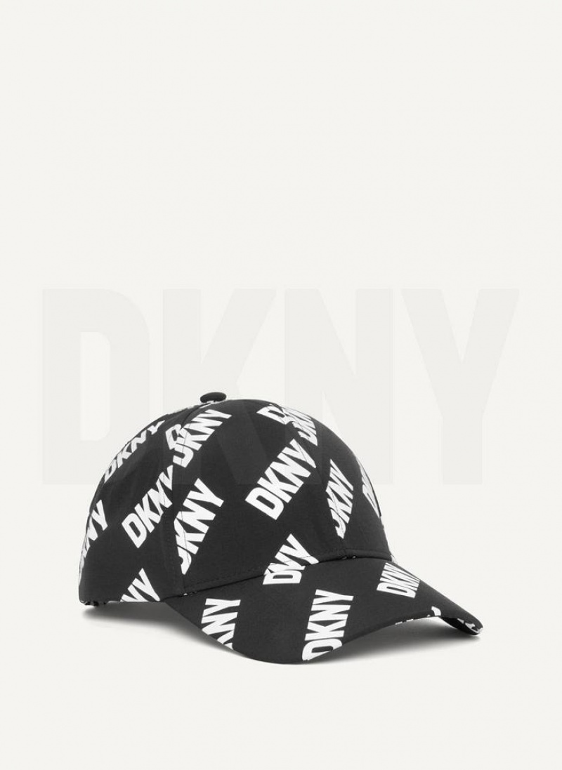 καπελα DKNY All Over Logo Baseball ανδρικα μαυρα ασπρα | Greece_D1481