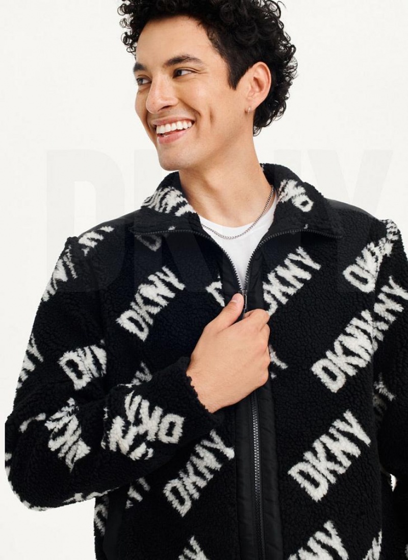 Μπουφαν DKNY All Over Logo Sherpa ανδρικα μαυρα | Greece_D1327