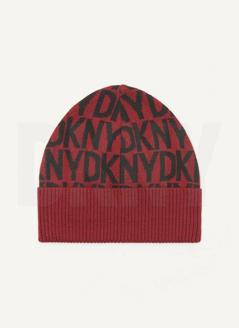 Σκουφακι DKNY Allover Logo With Fold Back Brim ανδρικα σκούρο κοκκινα | Greece_D1262