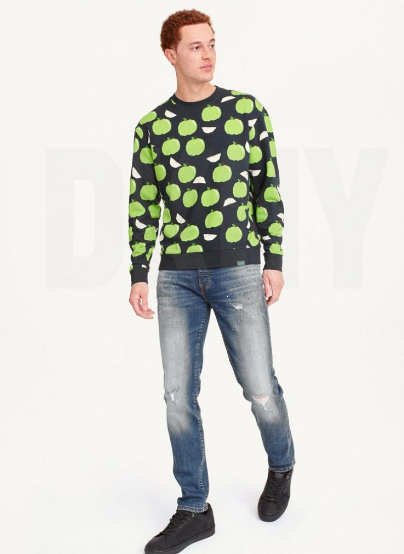 Φούτερ DKNY Apple Print Long Sleeve Crew Neck ανδρικα μπλε | Greece_D0825