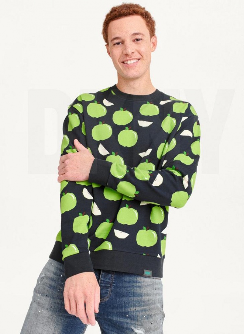 Φούτερ DKNY Apple Print Long Sleeve Crew Neck ανδρικα μπλε | Greece_D0825