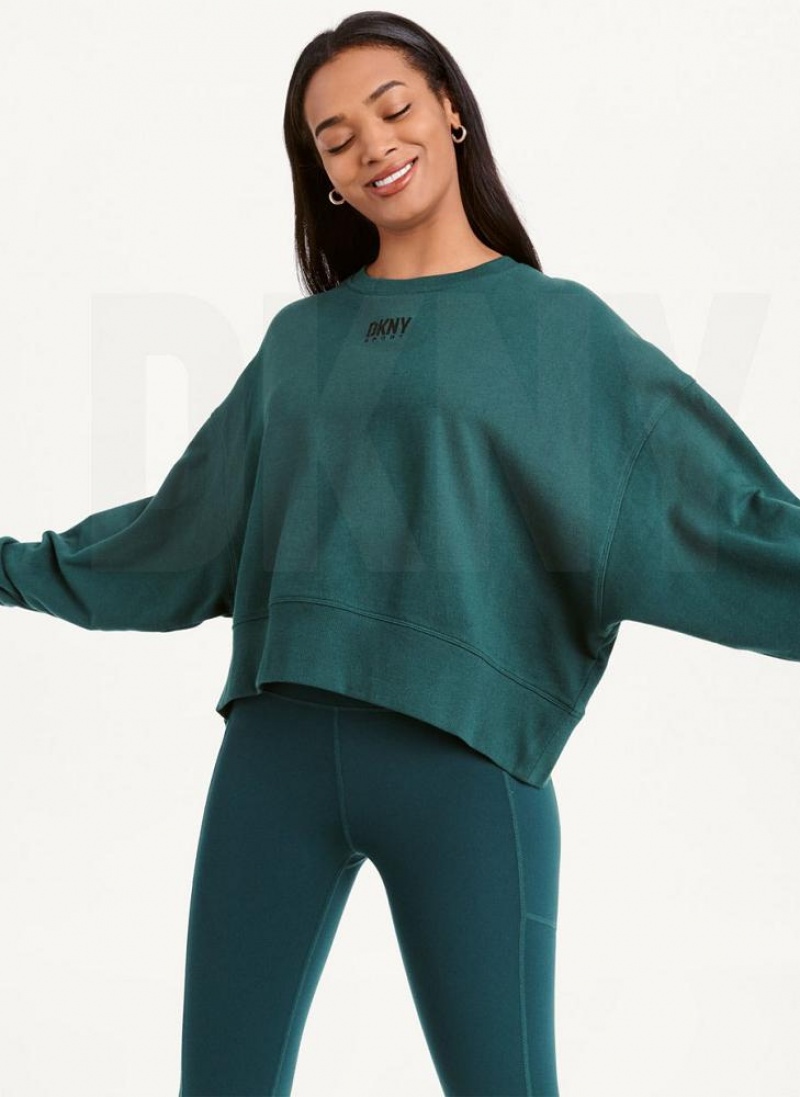 Φούτερ DKNY Balance Oversized Crewneck Pullover γυναικεια Ελιά | Greece_D1566