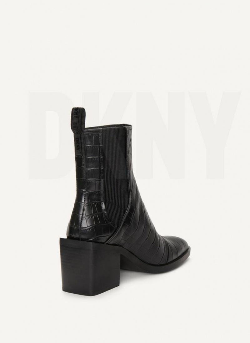 Μποτεσ DKNY Block Heel Croco Chelsea γυναικεια μαυρα | Greece_D0754