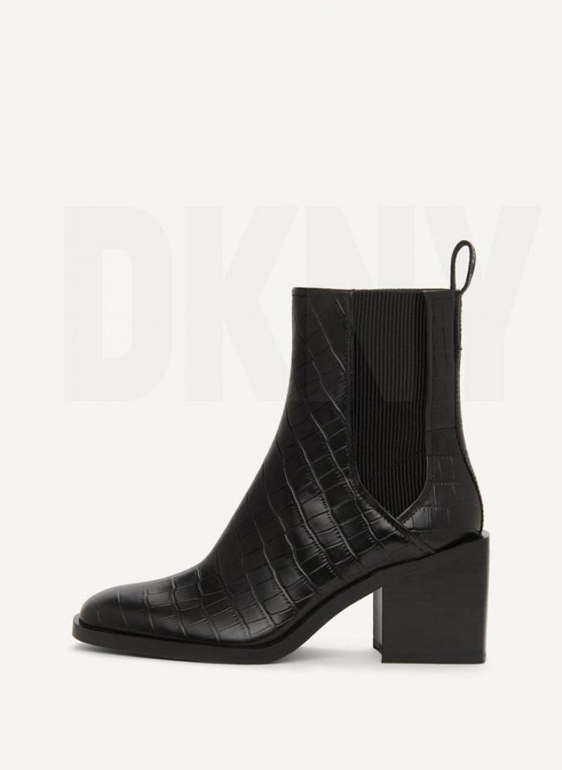 Μποτεσ DKNY Block Heel Croco Chelsea γυναικεια μαυρα | Greece_D0754