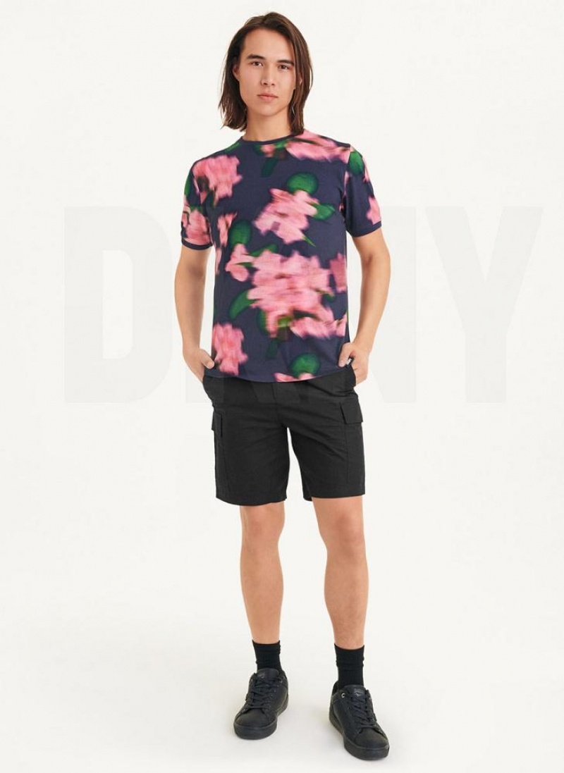 μπλουζακια DKNY Blurry Floral Crew ανδρικα σκουρο μπλε ροζ | Greece_D1759