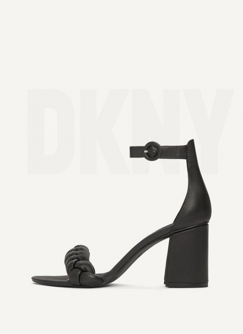 Σανδαλια DKNY Braided Ankle λουρακια Block γυναικεια μαυρα | Greece_D0735