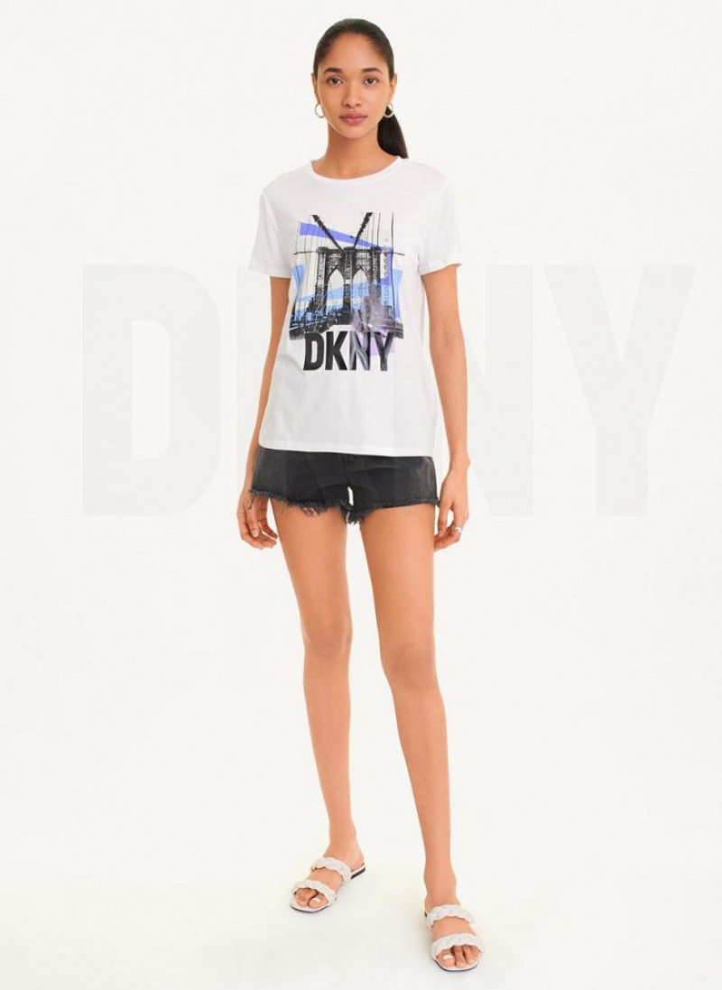 μπλουζακια DKNY Brooklyn Bridge Logo γυναικεια ασπρα | Greece_D1594