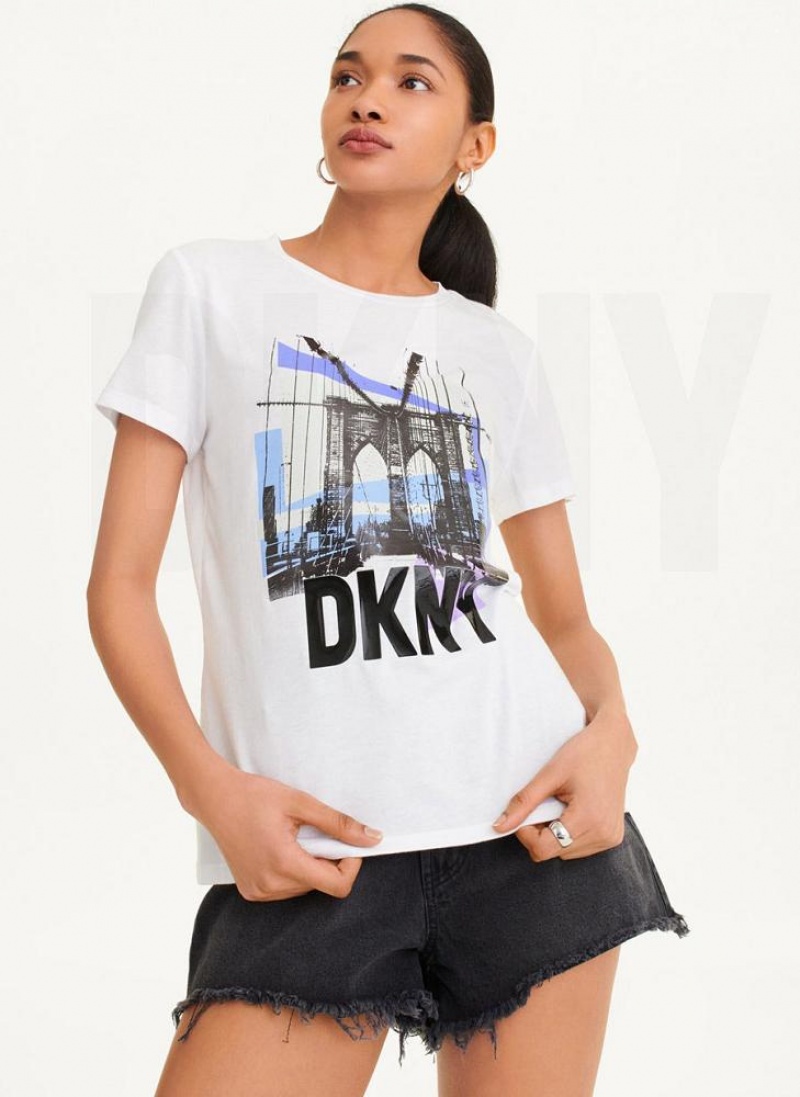 μπλουζακια DKNY Brooklyn Bridge Logo γυναικεια ασπρα | Greece_D1594