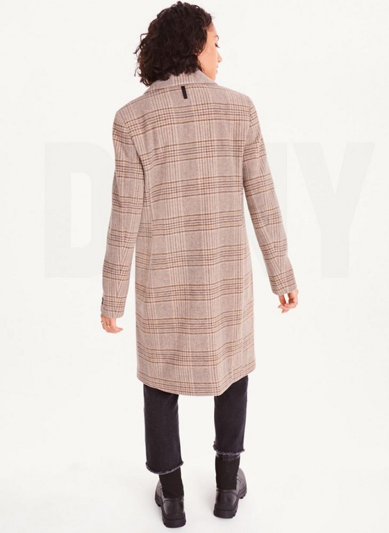 παλτό DKNY Brown Plaid γυναικεια καφε μαυρα | Greece_D0147