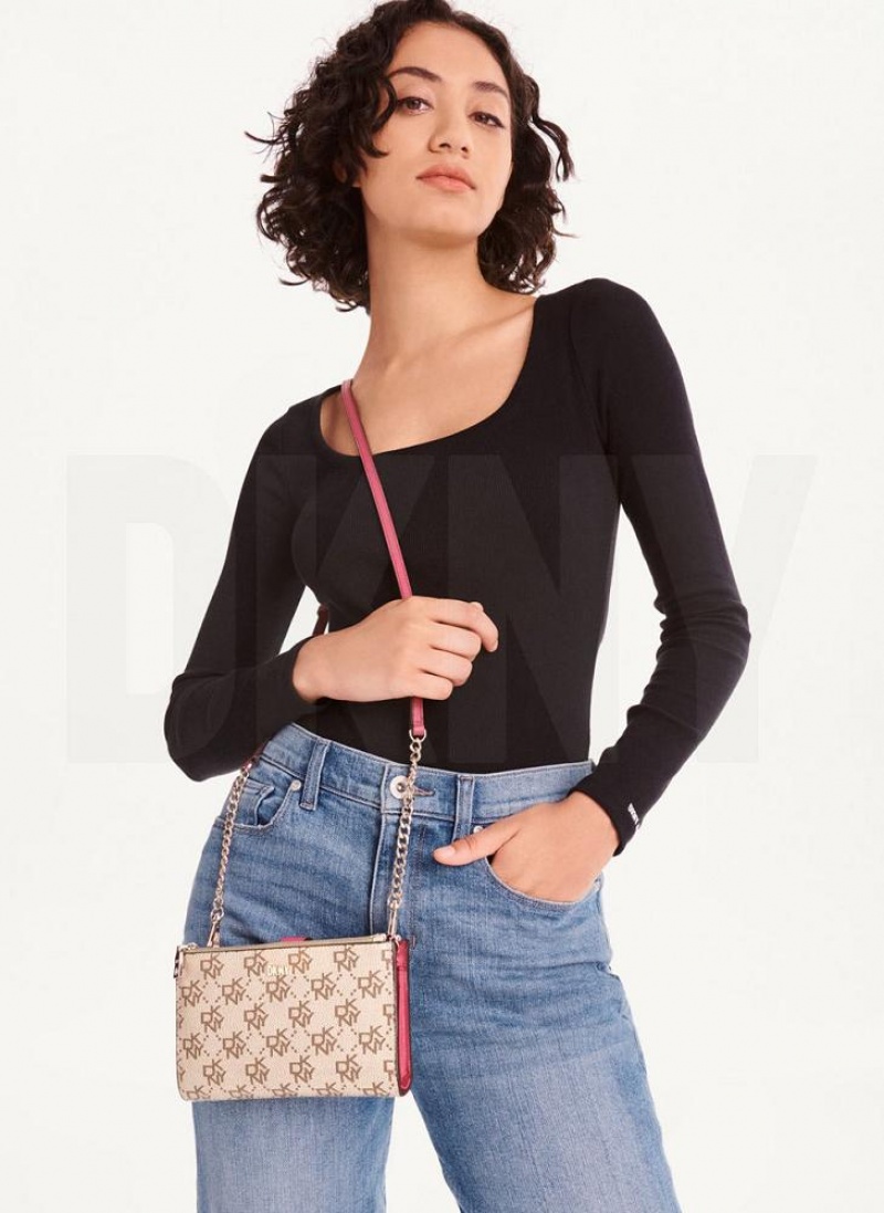 πορτοφολια DKNY Bryant Logo Crossbody γυναικεια Χακί ροζ | Greece_D1584