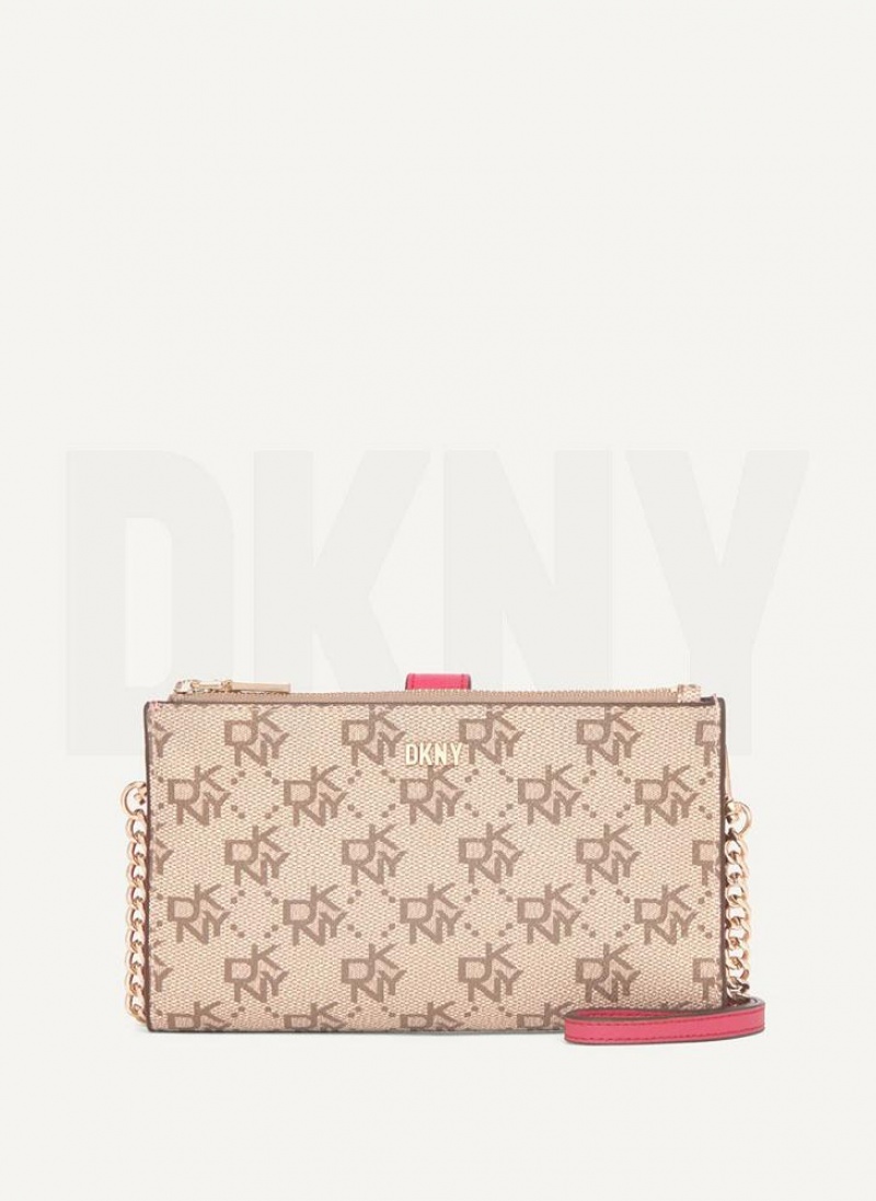 πορτοφολια DKNY Bryant Logo Crossbody γυναικεια Χακί ροζ | Greece_D1584