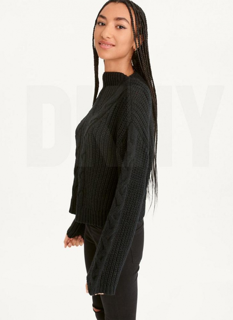 Πουλόβερ DKNY Cable Knit γυναικεια μαυρα | Greece_D1772